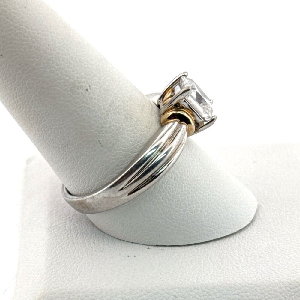 Estate Vermeil Sterling Silver CZ Statement Engagement Ring Size 10, 4.8g Vintag - Picture 2 of 8